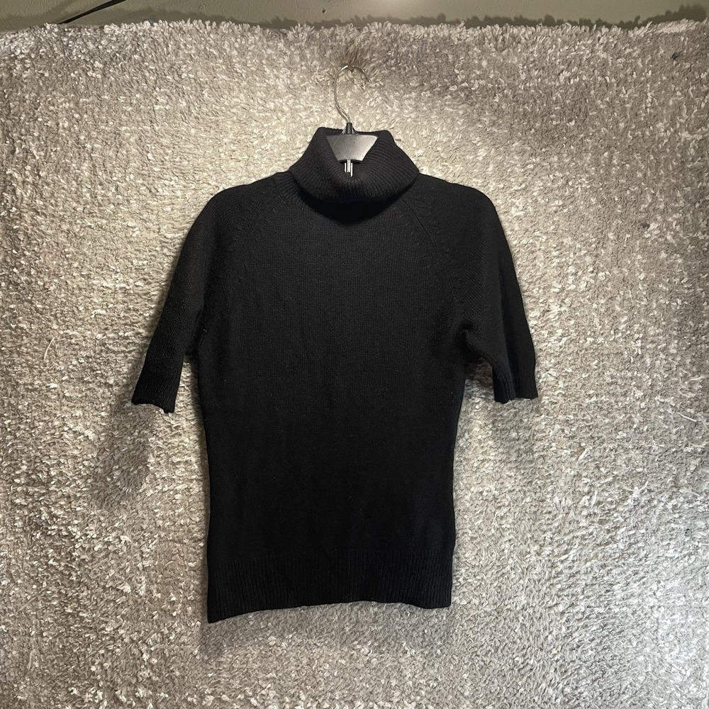 Talbots Cashmere Silk Turtleneck Sweater Short Sleeve Black Petite Preppy
